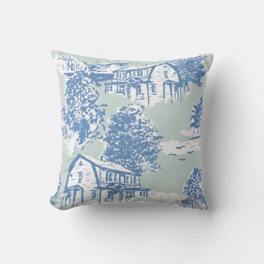 ミントグリーン&コーンフラワーブルートワールデザイン クッション (正面)