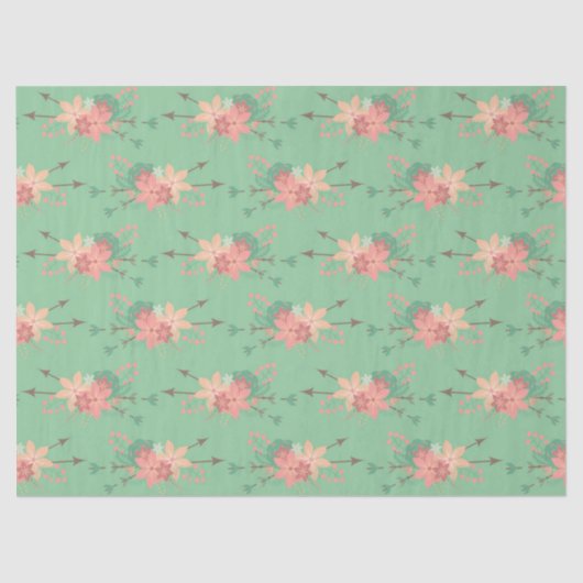ミントグリーン(サンゴの花とアロー)デコパージュ 薄葉紙 (正面)