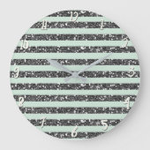 ミントグリーン&シルバーグリッタースパストライプークル ラージ壁時計 (正面)