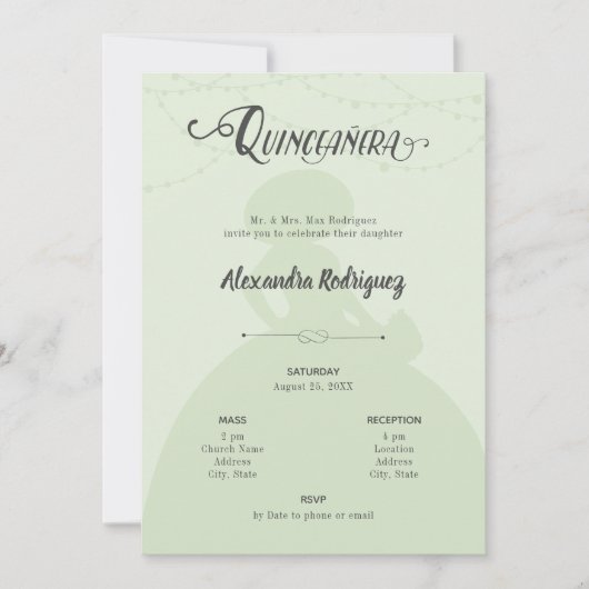 ミントグリーン&スチールシャーロシルエットキンセアニェラ 招待状 (正面)