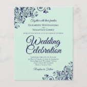 ミントグリーン&ネイビーブルーBUDGET結婚式招待状 (正面)