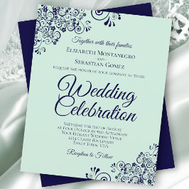 ミントグリーン&ネイビーブルーBUDGET結婚式招待状