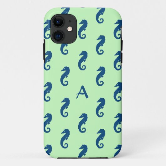 ミントグリーン&ネイビーモノグラムのシーホース模様 Case-Mate iPhoneケース (裏面)