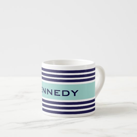 ミントグリーン&ネービーブルーストライプモカスタムノグラム エスプレッソカップ (正面右)