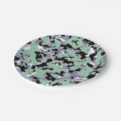 ミントグリーン&パープルカモフラージュ迷彩柄プリントパーティー ペーパープレート (アングル)