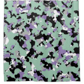 ミントグリーン&パープルカモフラージュ迷彩柄プリント シャワーカーテン (正面)