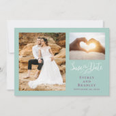 ミントグリーン パープル ロマンチック QRコード Save the Date 招待状 (正面)