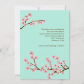 ミントグリーン&ピンクさくらんぼブロッサムモダン結婚ズ 招待状 (裏面)