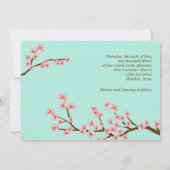 ミントグリーン&ピンクさくらんぼブロッサムモダン結婚ズ 招待状 (裏面)