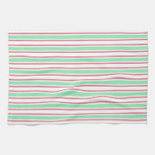ミントグリーン、ピンクとホワイトキャンディストライプー キッチンタオル (横)