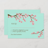 ミントグリーン & ピンクの桜 現代的なRSVP 出欠カード (正面/裏面)