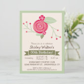 ミントグリーン&ピンクフローラ大人の誕生日パーティー 招待状 (スタンド正面)