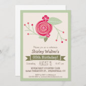 ミントグリーン&ピンクフローラ大人の誕生日パーティー 招待状 (正面/裏面)