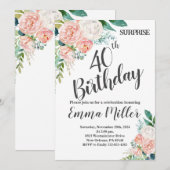 ミントグリーン&ピンク招待状牡丹40歳の誕生日 招待状 (正面/裏面)