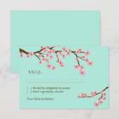 ミントグリーン & ピンク 桜 モダン RSVP (正面/裏面)