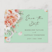 ミントグリーン&ピーチフローラ日付ポストカードを保存 ポストカード (正面)