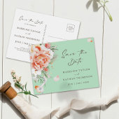 ミントグリーン&ピーチフローラ日付ポストカードを保存 ポストカード