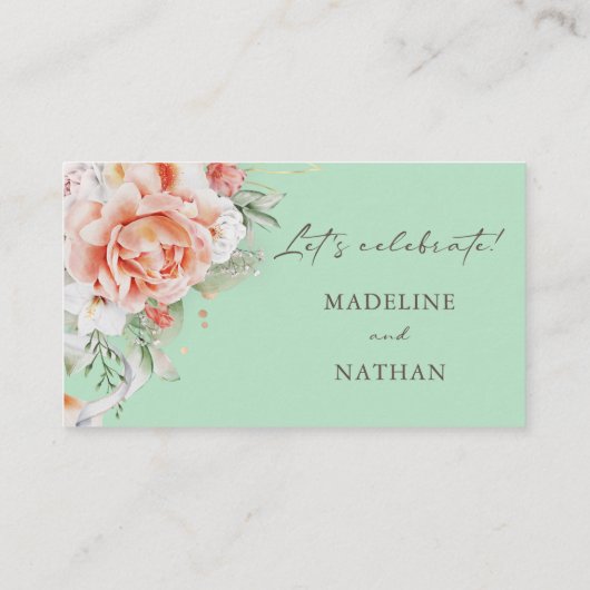 ミントグリーン&ピーチフローラ結婚ズフラット座席表 プレイスカード (裏面)