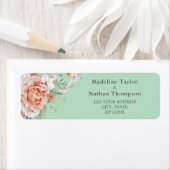 ミントグリーン & フラワーリターンアドレスラベル ラベル (インサイチュ)