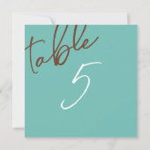ミントグリーン、ブラウン結婚テーブル番号 招待状 (裏面)