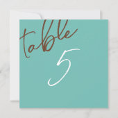 ミントグリーン、ブラウン結婚テーブル番号 招待状 (正面)