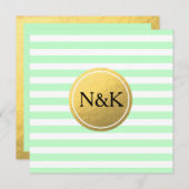 ミントグリーン&ホワイトゴールドストライプのフォイル招待状 招待状 (正面/裏面)