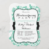 ミントグリーン&ホワイトトロピカル引っ越し祝いパーティーパーティー 招待状 (正面/裏面)