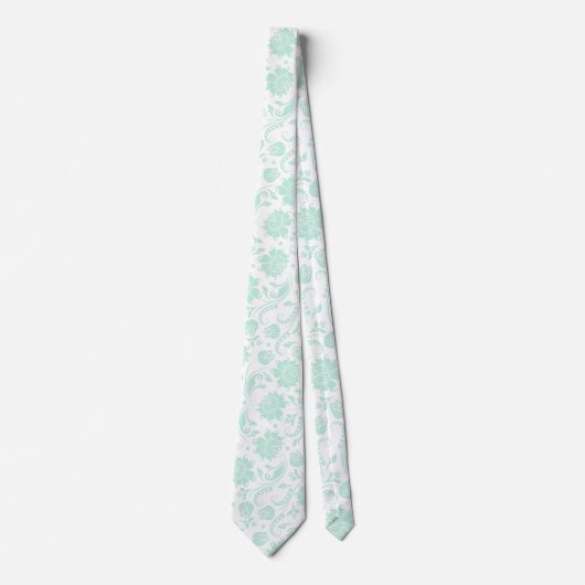 ミントグリーン&ホワイトフローラダマスク ネクタイ (正面)