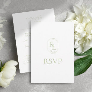 ミントグリーン&ホワイトフローラモノグラムウェディングRSVP 出欠カード
