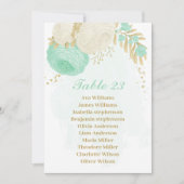 ミントグリーン&ホワイト花金ゴールドシーティングチャートカード 招待状 (正面)