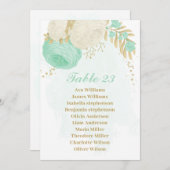 ミントグリーン&ホワイト花金ゴールドシーティングチャートカード 招待状 (正面/裏面)