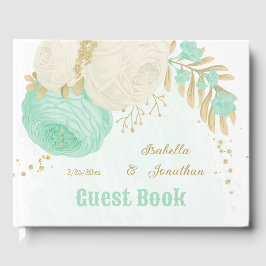 ミントグリーン&ホワイト花金ゴールド結婚フローラ ゲストブック