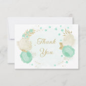 ミントグリーン&ホワイト花金ゴールド結婚フローラ サンキューカード (正面)