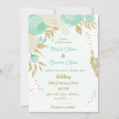ミントグリーン&ホワイト花金ゴールド結婚フローラ 招待状 (正面)