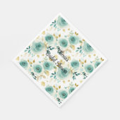 ミントグリーン ホワイト ゴールド ローズ フラワーブライダルシャワー スタンダードランチョンナプキン (角)