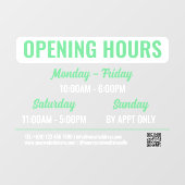 ミントグリーン & ホワイト レトロ スクリプト QR コード 営業時間 ウィンドウサイン (シート)