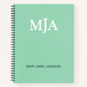 ミントグリーン モノグラム 3 3文字イニシャル 現代的 ノートブック