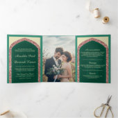 ミントグリーン ローズゴールド グリッター インドの結婚式 三つ折り招待状 (内部)