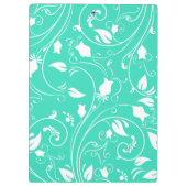 ミントグリーン、白いフローラ渦巻き；花 クリップボード (裏面)