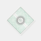 ミントグリーン、白いレースのパタ結婚ーン スタンダードカクテルナプキン (角)