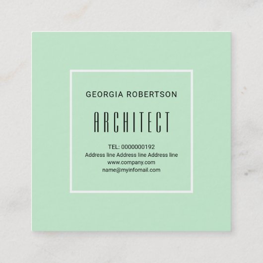 ミントグリーン、白い三角形とモノグラムモダン スクエア名刺 (裏面)