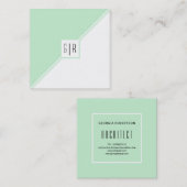 ミントグリーン、白い三角形とモノグラムモダン スクエア名刺 (正面/裏面)