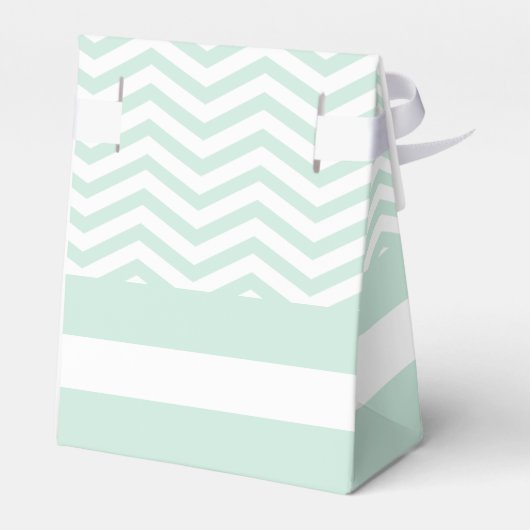 ミントグリーン、白い山形のジグザグパタ結婚ーン フェイバーボックス (裏面サイド)
