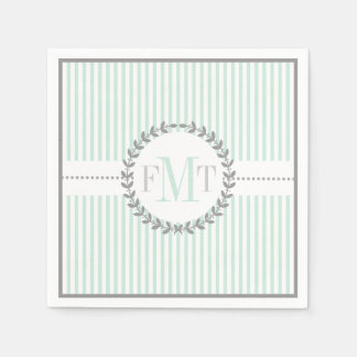 ミントグリーン、白パタストライプのーン結婚ズ スタンダードカクテルナプキン