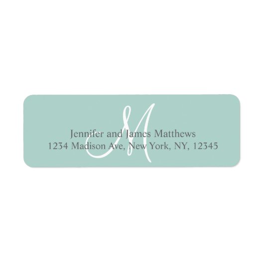 ミントグリーン,結婚式のためのグレーモノグラム ラベル (正面)