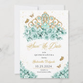 ミントグリーン&金ゴールドティアラザデイトクインセアニラ 招待状 (正面)