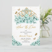 ミントグリーン&金ゴールドティアラザデイトクインセアニラ 招待状 (スタンド正面)
