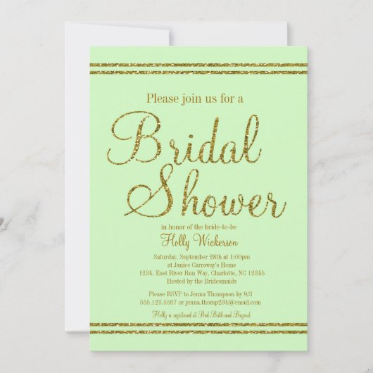 ミントグリーン&金ゴールドブライダルウェディングシャワーの招待 招待状 (正面)