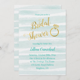 ミントグリーン&金ゴールド水彩ブライダルシャワー 招待状