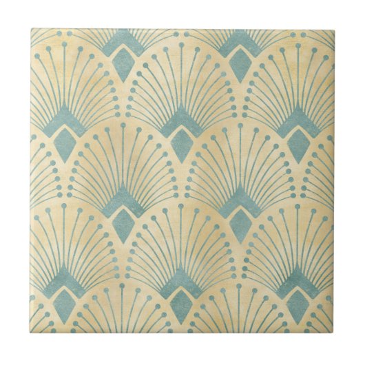 ミントグリーン，金ゴールド,アールデコパターン，ヴィンテージ，レトロ，ミー タイル (正面)